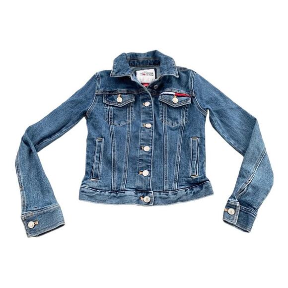 Tommy Hilfiger SPELLOUT Logo Denim Jean Jacket Button Up Classic Streetwear XXS - Picture 2 of 16